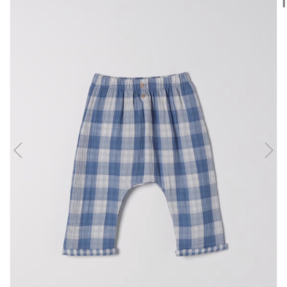 Teddy & Minou blue gingham cotton pants 3-6 months